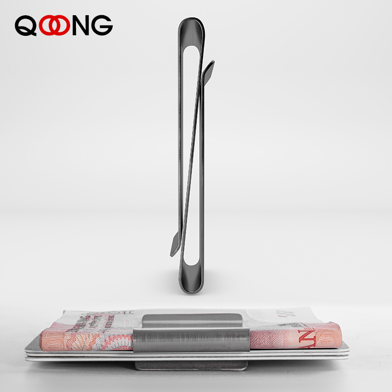 Money Clip Magnetic - QOONG Stal nierdzewna Smukły dwustronny portfel